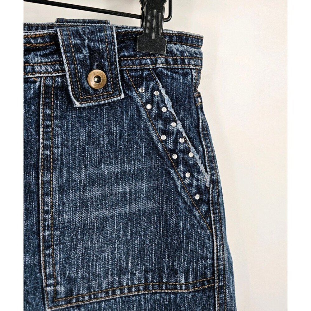 Tenghong Women 30" Waist Relaxed Fit Dark Wash Drawstring Hem Studded Highlights - Picture 5 of 6